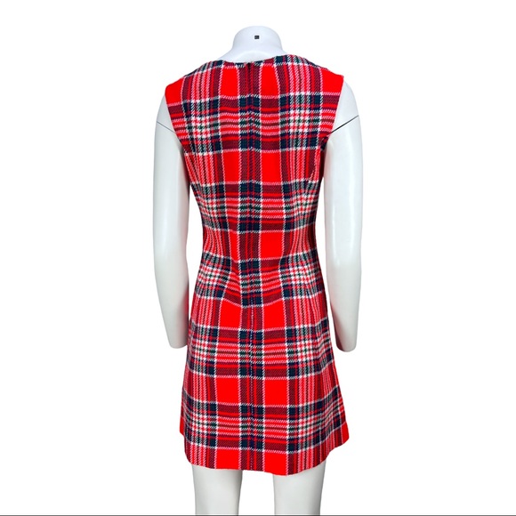 VTG Late 60's/Early 70's Handmade Plaid V Neck Mini Dress - Picture 8 of 10